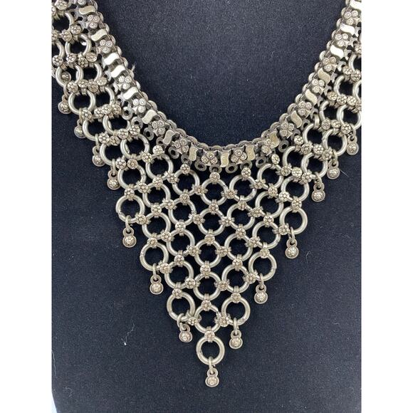 Vintage Signed RA Rajasthan Silver Bib Necklace 4.8 OZ - Picture 2 of 7